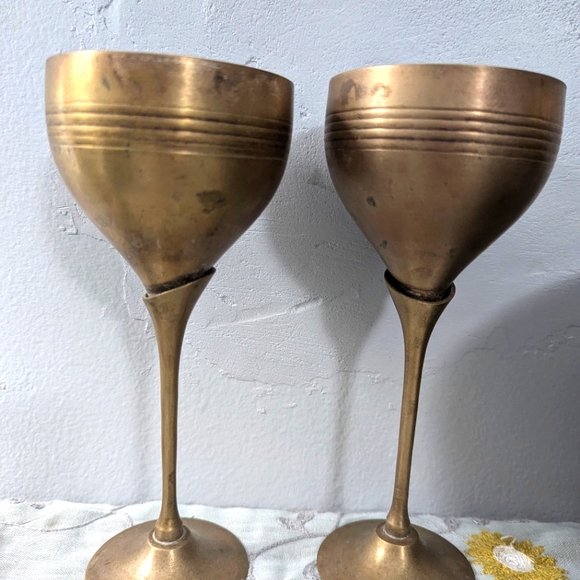 2 Vintage Solid Brass Goblets, Perfect for Wedding Toasts! - Picture 4 of 4